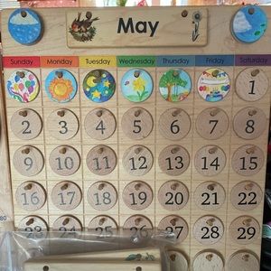 Handmade wood calendar and weather chart
